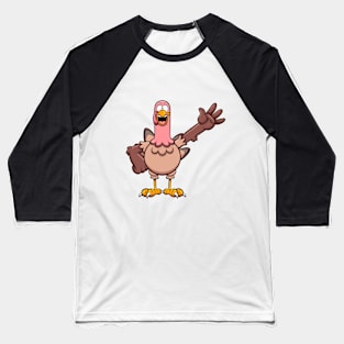 Waving Cartoon Turkey Baseball T-Shirt